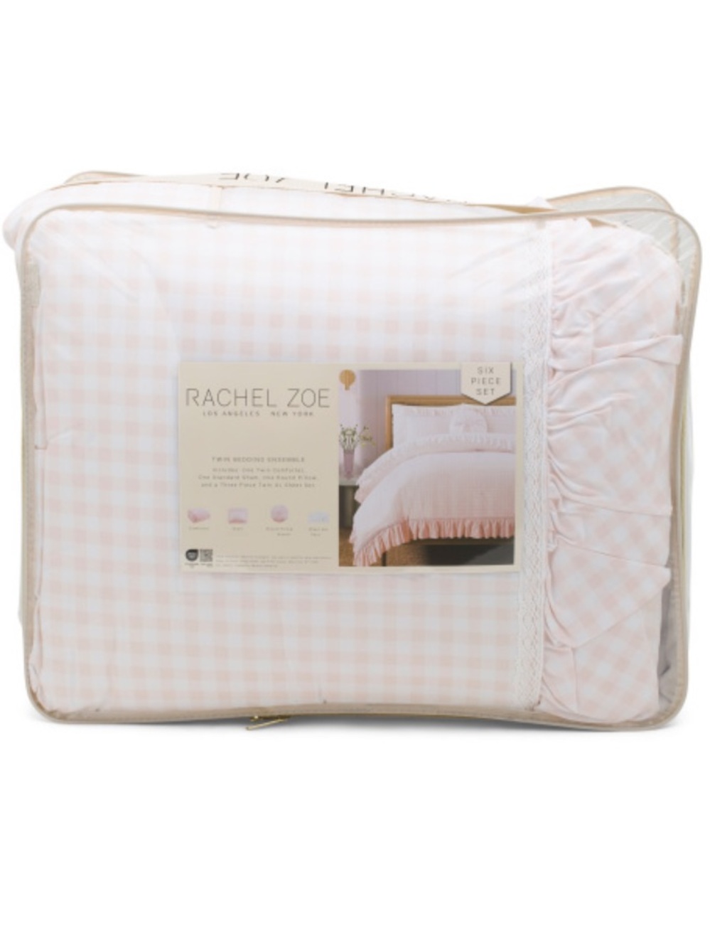 Rachel Zoe Pink Gingham Comforter Set with Ruffle Trim